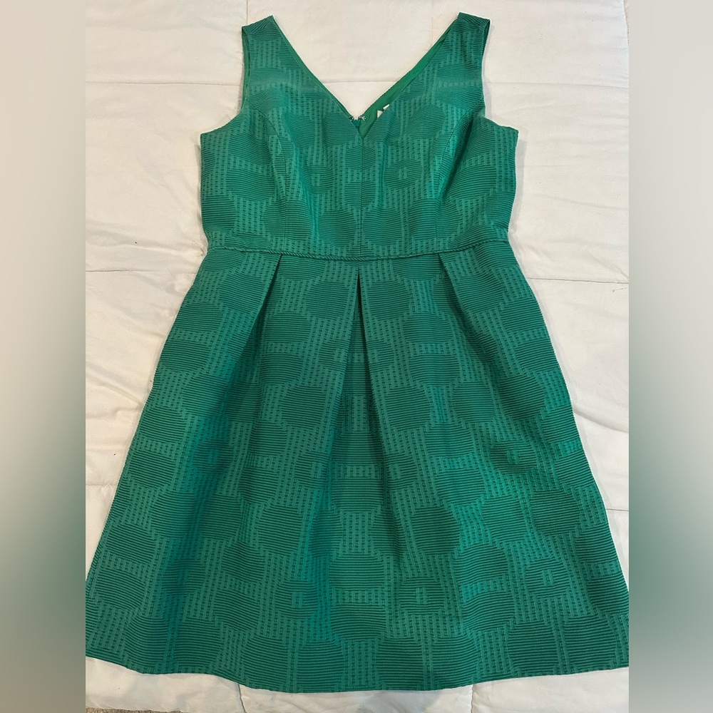 Jcrew Green Jacquard fit and flare dress